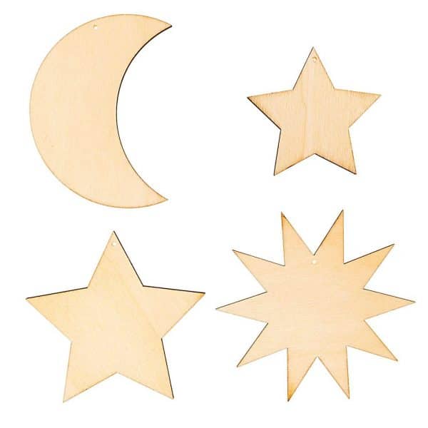 Rico Design Holzdekoanhänger-Set Mond und Sterne 4teilig