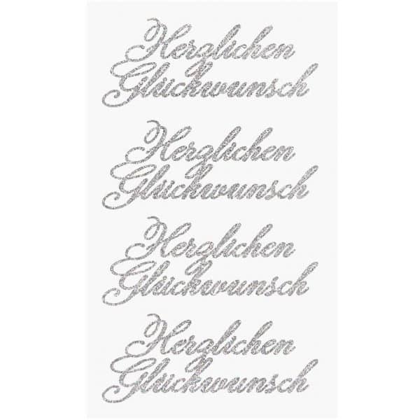 Paper Poetry Glittersticker Herzlichen Glückwunsch silber