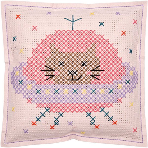 Rico Design Filzkissen zum Besticken Katze im Weltall 42x42cm