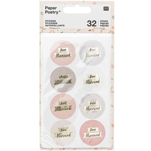 Paper Poetry Sticker Just Married puder-grau 4 Blatt