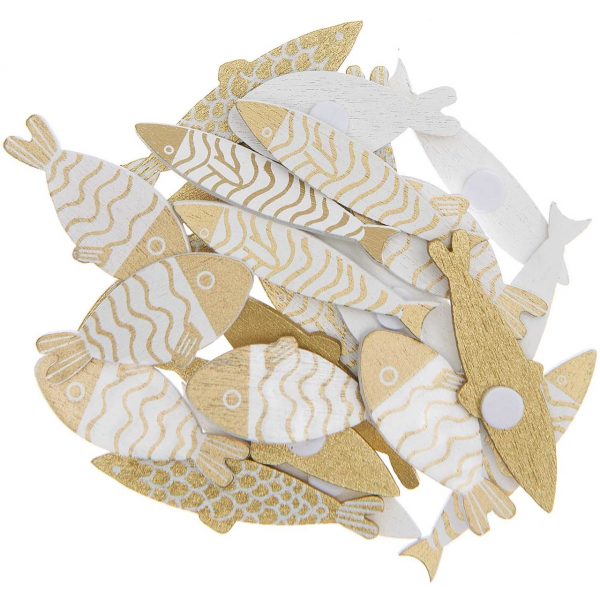 Ohhh! Lovely! Holzsticker Fisch Mix gold-weiß 24 Stück